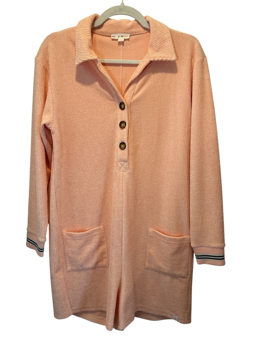 Roller Rabbit Palmer Romper Soft Peach Knit Button-Front with Pockets  size XS